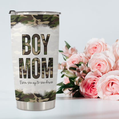 HOMISBES Boy Mom Tumbler - Mom of Boys Vacuum Insulated Stainless Steel Travel Mug with Straw for Mom Birthday Mothers Day from son - Camo Mom Cups 20oz