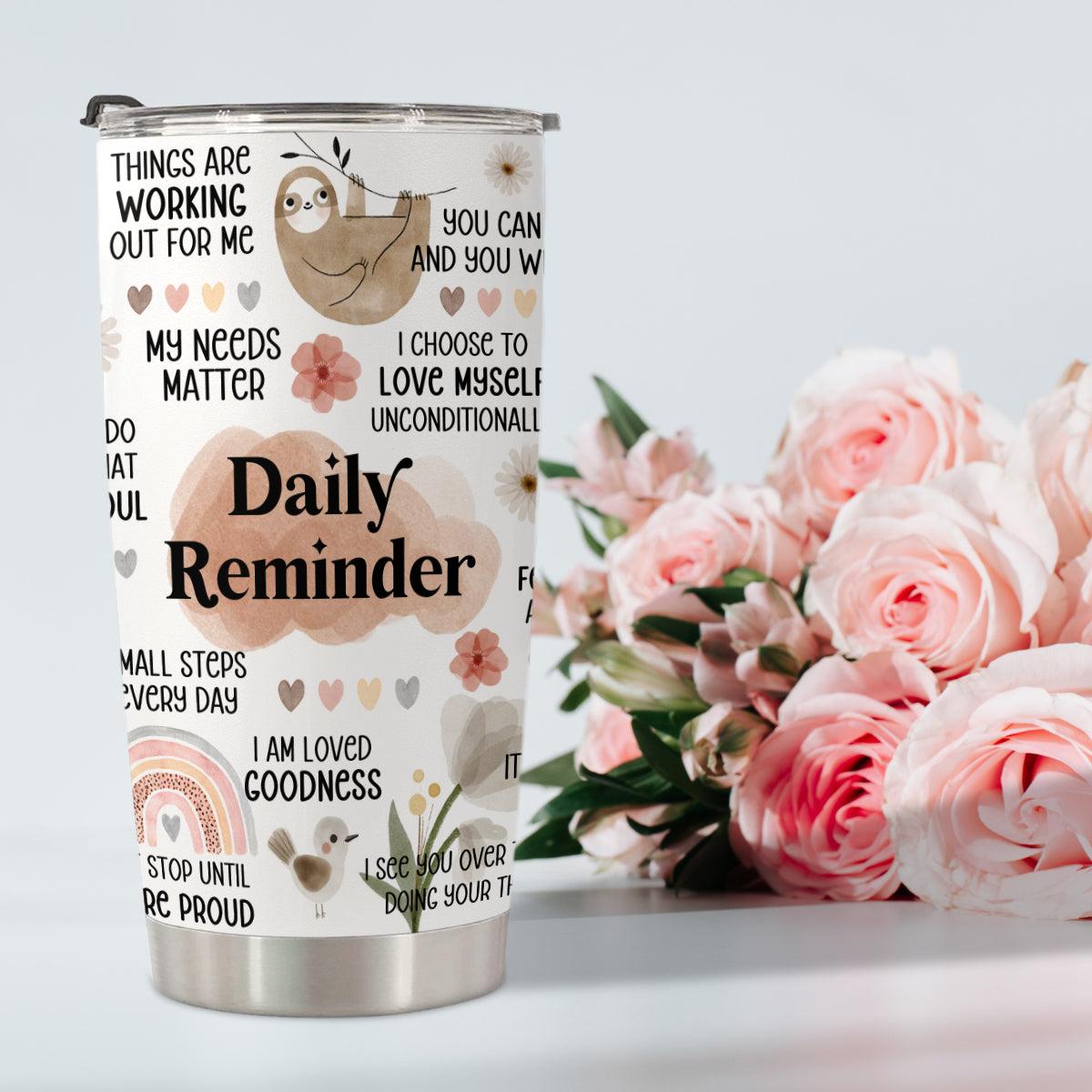 HOMISBES Positive Daily Affirmations For Women - Positive Thoughts Travel Mug - Inspirational Gifts - Mental Health Gift - Stainless Steel Tumbler 20oz
