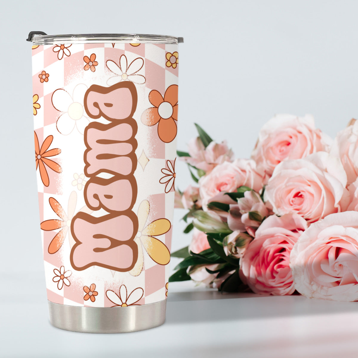 HOMISBES Mama Tumbler with Straws - Gifts for New Mom - Mama Gifts - Mom Mothers Day Gifts from Daughter, Mom Birthday Gifts - Mama Stainless Steel Travel Tumbler Cup 20oz