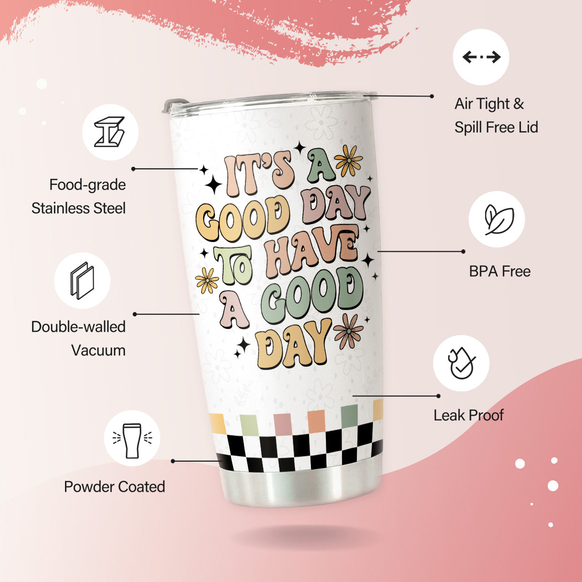 Mental Health Gifts - Mental Health Awareness Tumbler - Positive Thinking Daily Affirmation - Positive Quotes Mental Health Matters - It's a Good Day to Have a Good Day Stainless Steel Tumbler 20oz