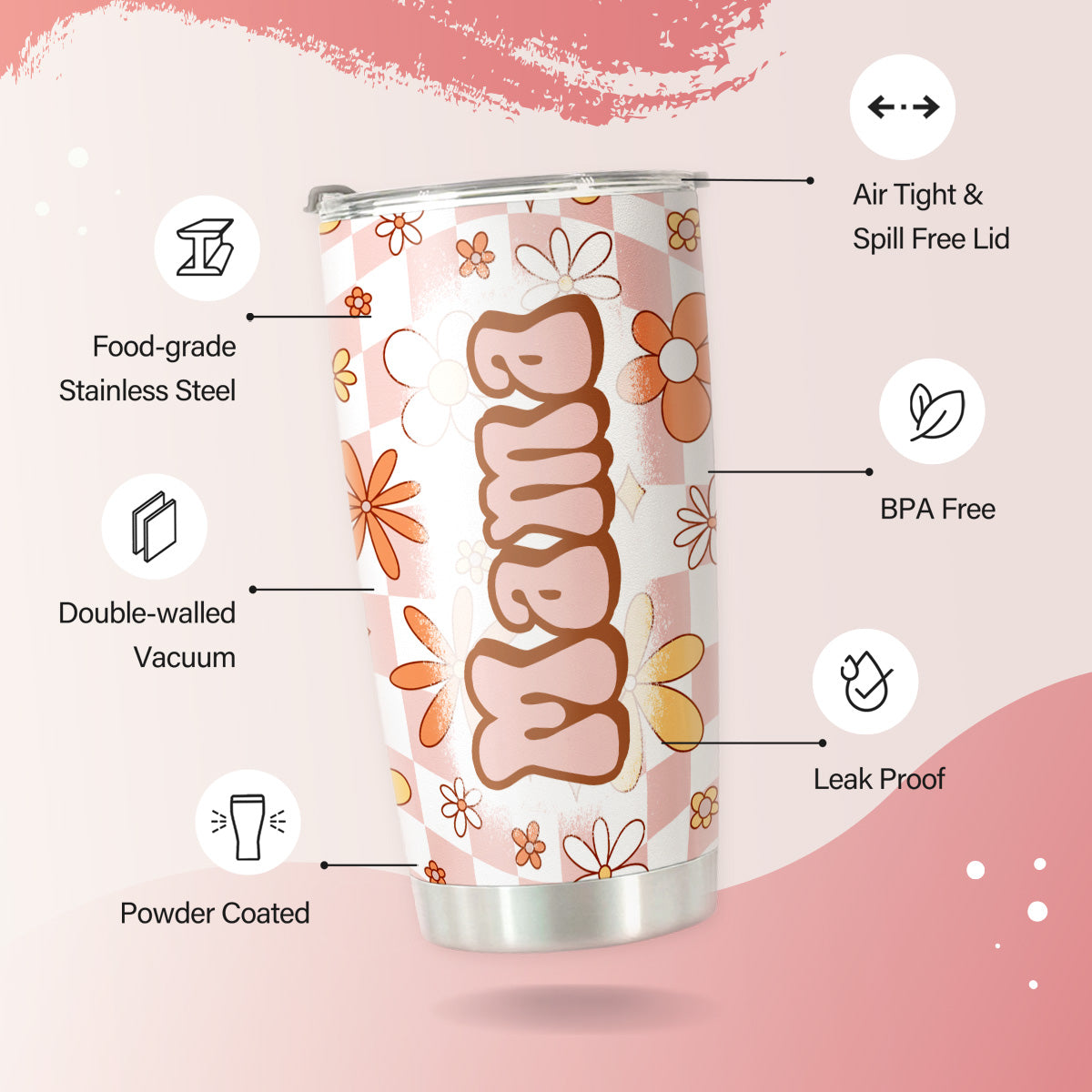 HOMISBES Mama Tumbler with Straws - Gifts for New Mom - Mama Gifts - Mom Mothers Day Gifts from Daughter, Mom Birthday Gifts - Mama Stainless Steel Travel Tumbler Cup 20oz