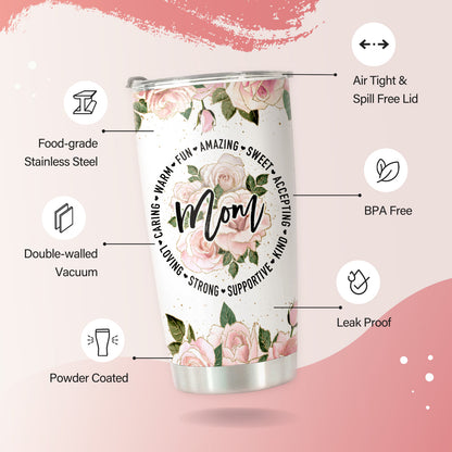 HOMISBES Mom Tumbler with Straws - Gifts for Mom from Daughter - Mom Gifts - Birthday Gifts for Mom, Mom Christmas Gifts from Daughter, Mom Birthday Gifts - Funny Mom Stainless Steel Tumbler 20oz