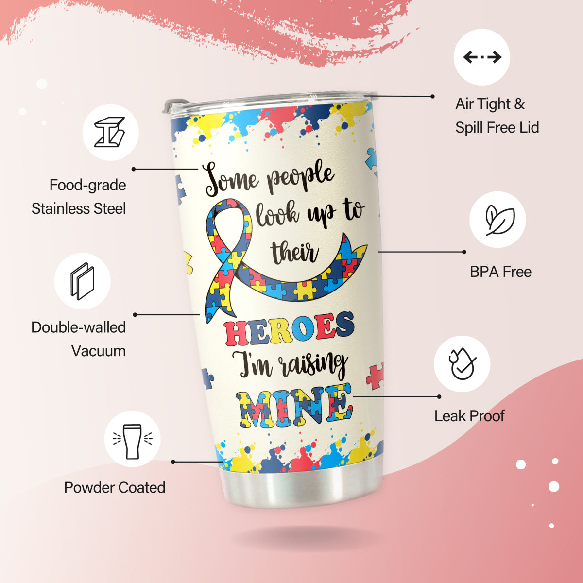 HOMISBES Autism Mom Gifts - Autism Awareness Travel Mug with Straw for Mom - Warrior Mom Autism Stainless Steel Cups 20oz